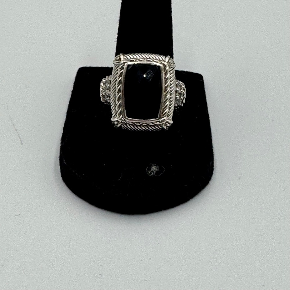 Judith Ripka Sterling Silver Black Onyx Textured Rope Statement Ring Size 7.5